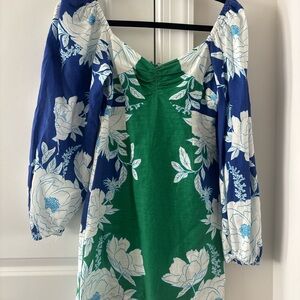FARM Rio Green and Royal Blue Floral Mini Dress